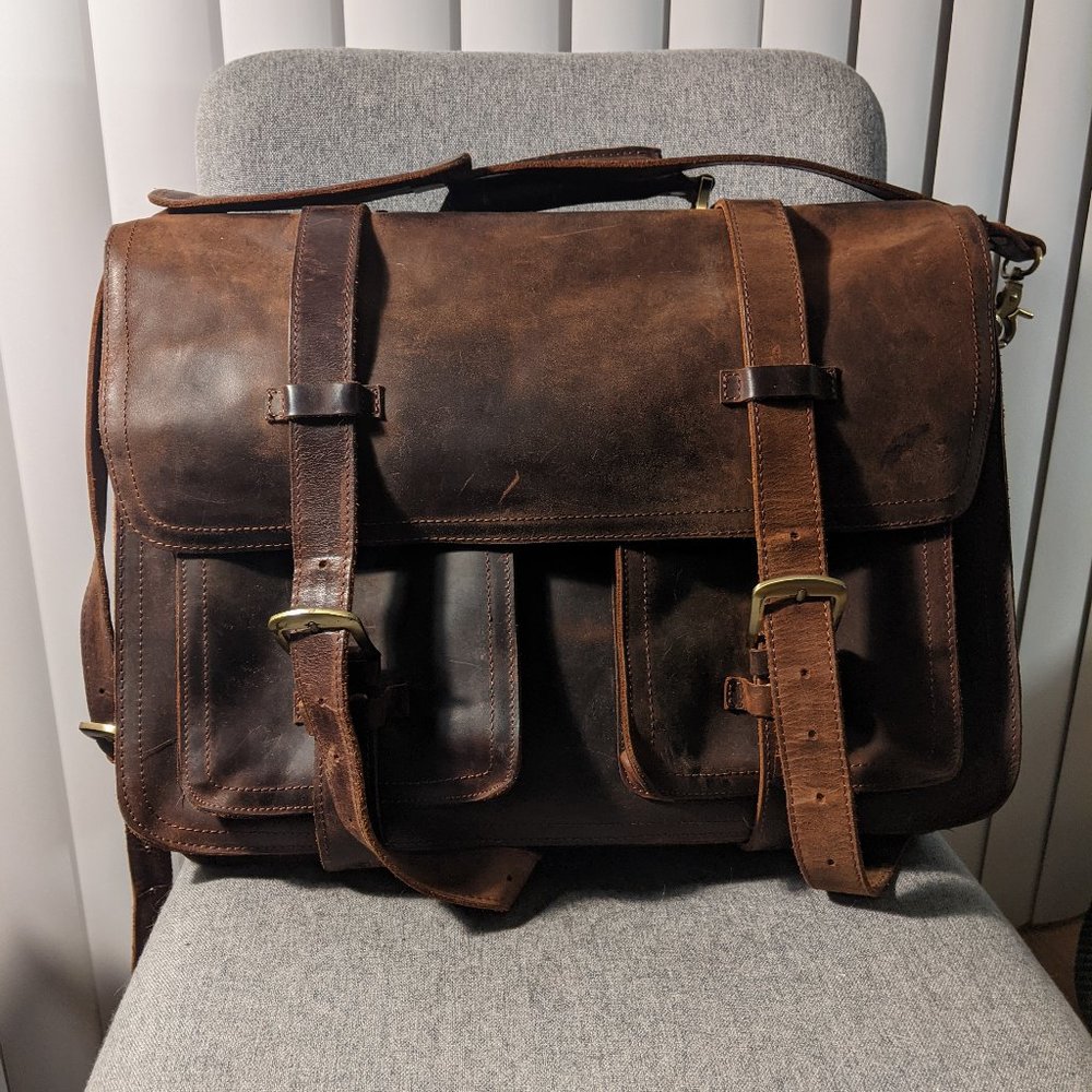 Kattee Soft Brown Leather Briefcase /Messenger Bag